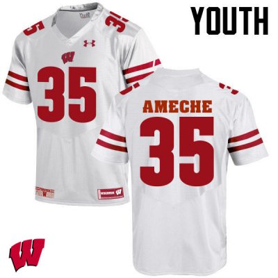 Youth Wisconsin Badgers NCAA #35 Alan Ameche White Authentic Under Armour Stitched College Football Jersey UW31A62FE